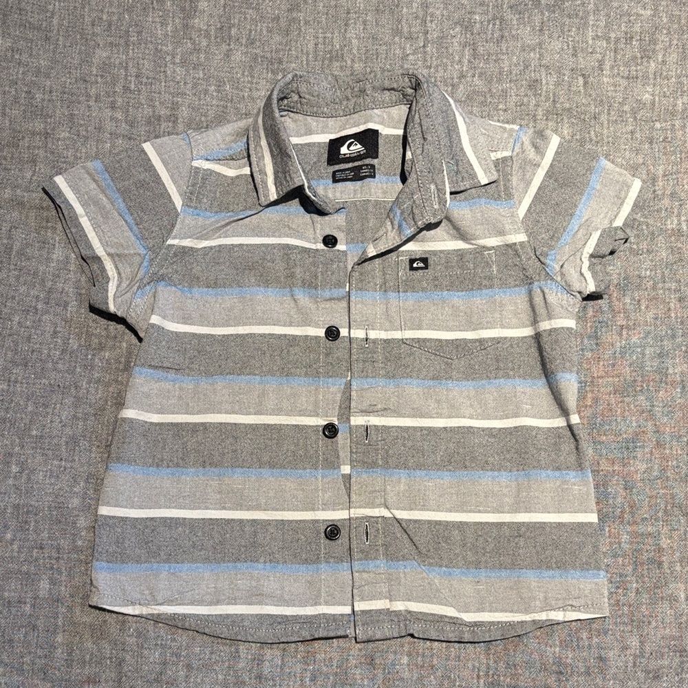 Quiksilver Kids Gray and Blue Striped Button Down Shirt